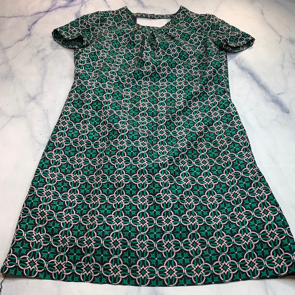 J. Crew Green Swoop Dress Latticework Medallion - Picture 3 of 8